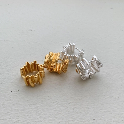 Boucles D'oreilles Créoles Plissées Irrégulières Minimalistes Bijoux En Argent Sterling 925 Pour Femmes Style Ins