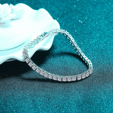 925 Sterling Silver Moissanite Tennis Bracelet For Women Full Round Cut Sparkling Inlaid Chain Luxurious Jewelry Gift