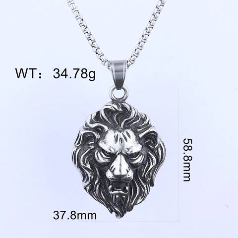 Leeuwenkop Hanger Ketting Roestvrij Staal 3D Leeuwenkoning Dier Punk Rock Vintage Gothiek Sieraden Voor Mannen Met Box Ketting