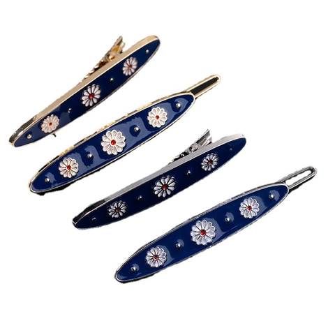 Barrettes À Cheveux Élégantes Marguerite Alliage Émail Bleu Foncé Style Rétro Épingles À Cheveux Femmes Filles Clips