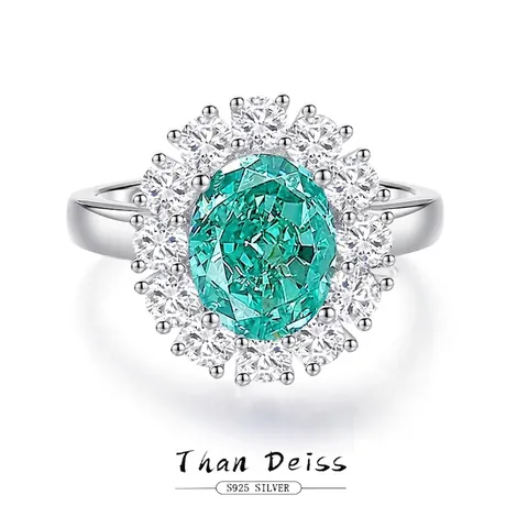 Anillo de Halo de Lujo de Plata de Ley 925 para Mujer Ovalado Paraiba Esmeralda Púrpura Diamante de Imitación Boda Joyería