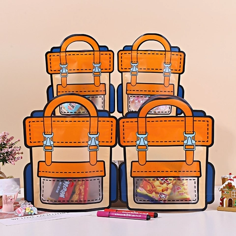 Bolsas Empaque Cierre Forma Mochila Dibujos Animados Plástico Mate Asa Portátil Ventana Transparente Dulces Regalos