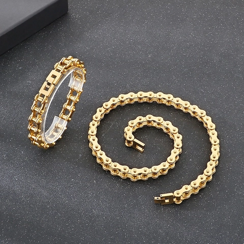 Joyas De Cadena De Bicicleta De Acero Inoxidable Collar Y Pulsera Hombre Estilo Hip Hop Punk Rock Cadena De Moto