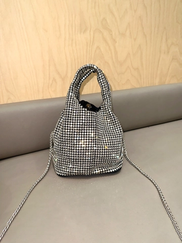 Strass Eimer Tasche Funkelnde Abendhandtasche Für Frauen Mit Metallkettenriemen Mode Party Schultertasche