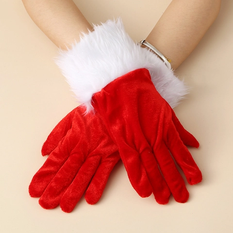 Guanti Di Velluto Di Natale Con Bordo In Peluche Bianco Accessori Per Costumi Performance Palcoscenico Festa Per Adulti
