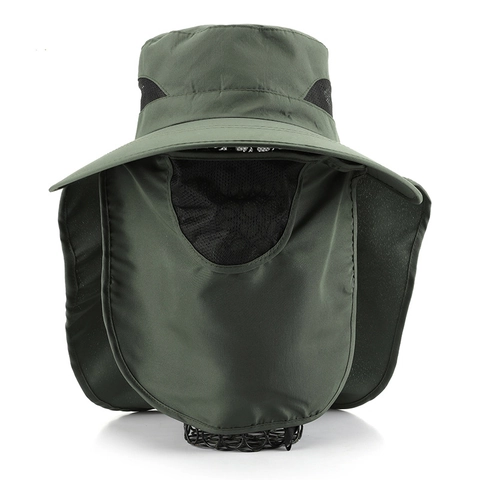 Outdoor Sun Hat With Face Mask And Neck Flap Quick Dry UV Protection Large Brim Breathable Mesh Fishing Hiking Unisex