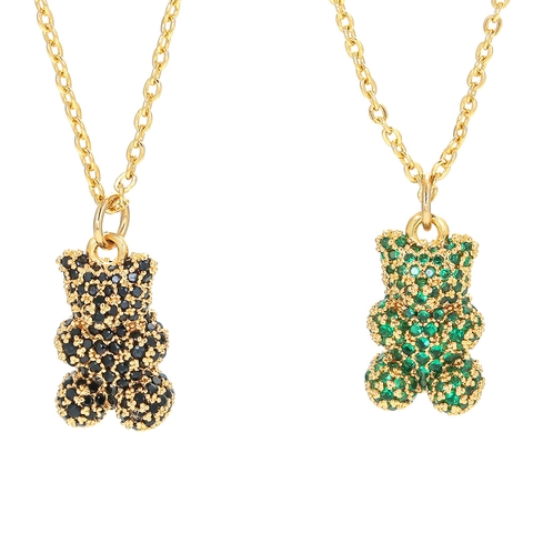 Bear Pendant Necklace Micro Pave Colorful Cubic Zirconia Copper Jewelry Cute Cartoon Teddy Bear Animal Fashion Accessory
