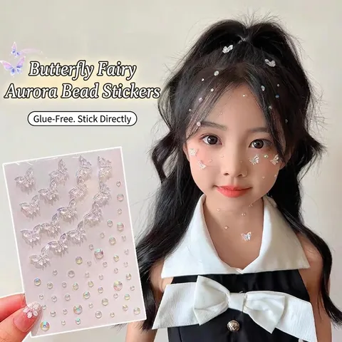 Autocollants De Visage 3D Auto Adhésifs Papillon Aurore Strass Künstliche Perle Bijoux De Corps Maquillage De Scène Fête Enfants