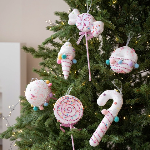 Weihnachtsbaum Hängende Ornamente Schaumstoff Süßigkeiten Lutscher Zuckerstange Dessert Form Pastell Macaron Farbe Festliche Dekoration
