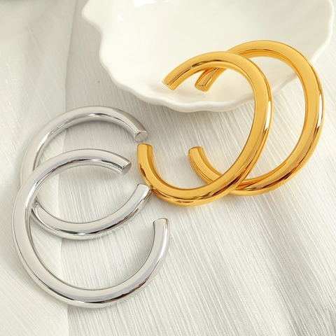 Bracelet Jonc en Forme de C en Acier au Titane Minimaliste pour Femmes Hommes Plaqué Or Argent Bracelet Manchette Ouvert Bijoux