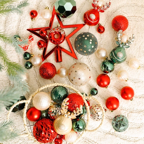 Addobbi Per Albero Di Natale Palle Appese Rosso Verde Oro Plastica Glitter Renna Stella Decorazione Per Feste