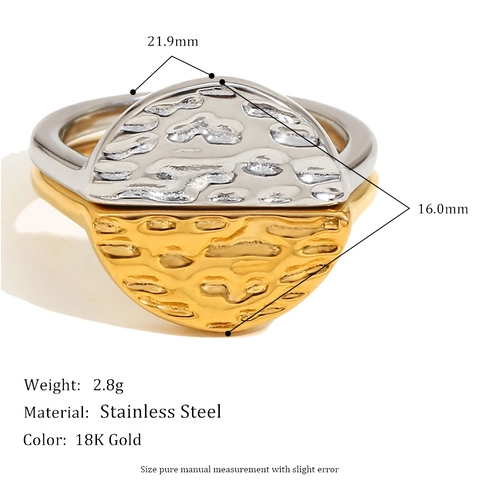 Hammered Texture Round Disc Pendant Necklace And Ring Two Tone Stainless Steel 18K Gold Plated Fashion Women