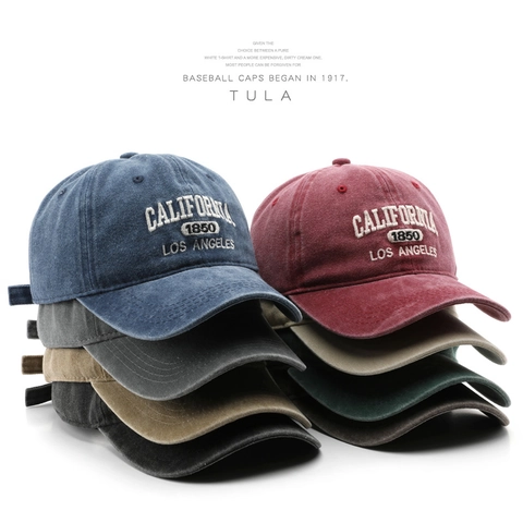 Vintage Washed Cotton Baseball Cap California Letter Embroidery Sun Protection Outdoor Adjustable Unisex Duck Tongue Hat