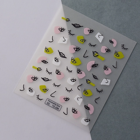 Adesivi Unghie Rilievo 5D Astratto Occhi Ciglia Labbra Impermeabili Autoadesivi Decorazione Manicure Per Donne