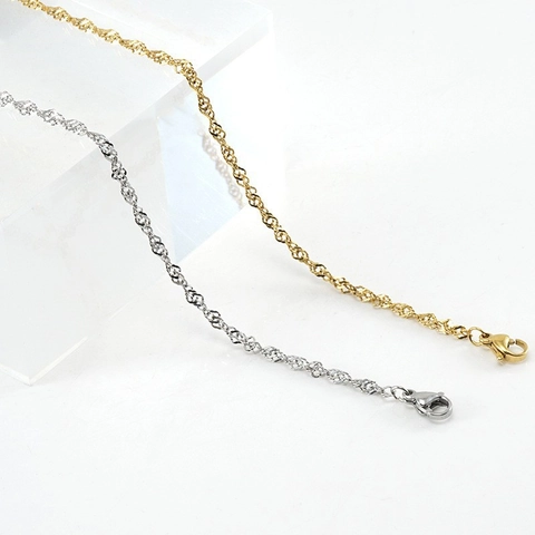 Collier Chaîne À Vagues D'eau Plaqué Or 18 Carats Acier Inoxydable Maillon Singapour Bijoux DIY Pour Femmes