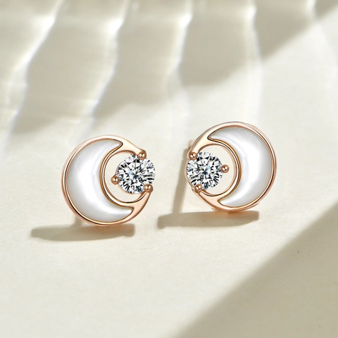 Mond Ohrstecker Mit 925 Sterling Silber Ohrstift Perlmutt Zirkon Roségold Vergoldet Eleganter Damenschmuck