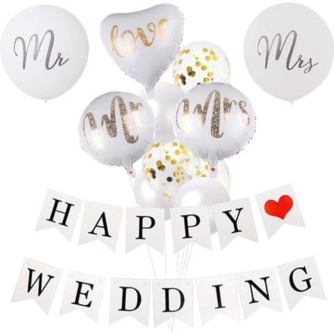 Decorazione Di Nozze Palloncini In Alluminio Lattice Coriandoli Happy Wedding Just Married Banner Articoli Per Feste Romantiche