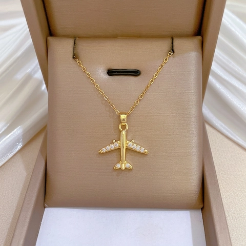 Vliegtuig Hanger Ketting Roestvrijstalen Ketting Koper Zirkonia Micro Inlay Reissieraden Vrouwen Minimalistische Charme