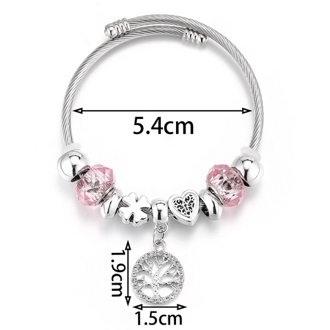 Verstellbares Perlenarmband Aus Edelstahl Rosa Kristall Anhänger Krone Schmetterling Herz Elefant Für Frauen Mode Schmuck