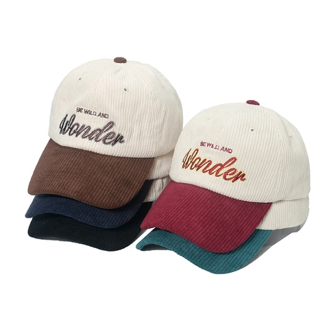 Retro Corduroy Baseball Cap Letter Embroidery Color Block Patchwork Streetwear Adjustable Sun Hat For Men Women