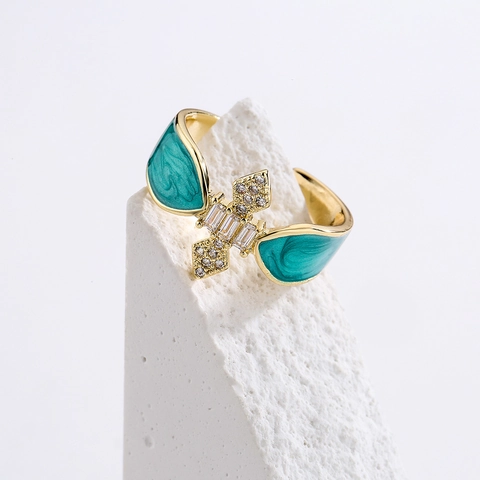 Anello Regolabile Stella Croce Rame Placcato Oro Smalto Zircone Gioielli Geometrici Donna