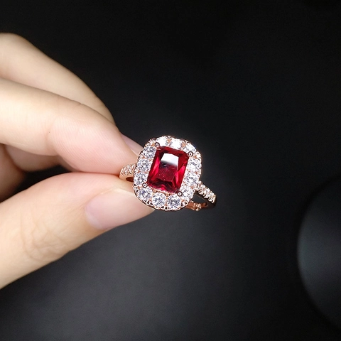 Elegant Copper Rhinestone Adjustable Open Ring Emerald Cut Geometric Square Colorful Gemstone Halo Design For Women Party Jewelry