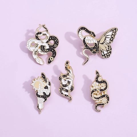 Retro Mystische Emaille Schlange Brosche Anstecknadel Set Für Damen Herren Cartoon Tier Schmetterling Sonne Mond Sterne Legierung Metall Badge