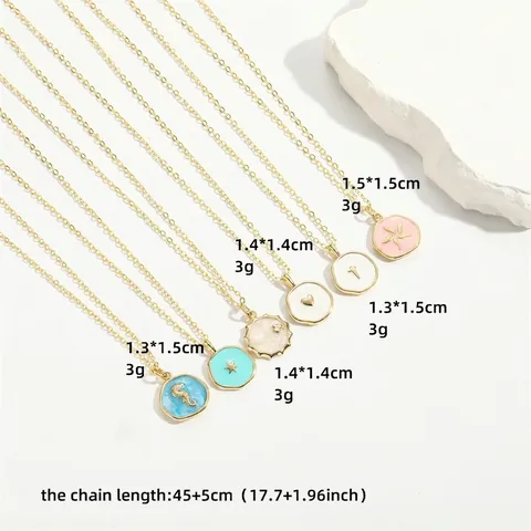 Collana Con Pendente In Rame Smalto A Goccia D'olio Cuore Stella Cavalluccio Marino Croce Placcato Oro Gioielli Per Donne