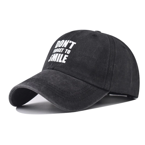 Gorra De Béisbol De Algodón Lavado Retro Slogan Don't Forget To Smile Sombrero De Sol Ajustable Unisex