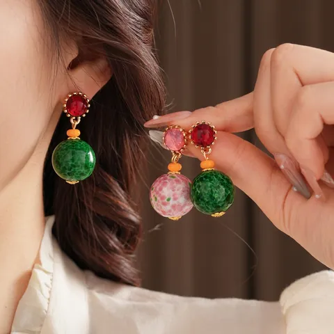 Pendientes Colgantes De Cerámica Y Resina Con Perlas Redondas Estilo Palacio Vintage Con Poste De Plata Joyería Retro