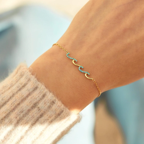 Pulsera Con Amuleto De Ola De Acero Inoxidable Circonita Cúbica Azul Cadena Ajustable Joyería De Océano Regalo Para Mujeres