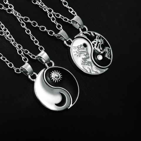 Yin Yang Tai Chi Anhänger Halsketten Legierung Emaille Sonne Mond Drache Tiger Magnetischer Schmuck Für Paare Beste Freunde