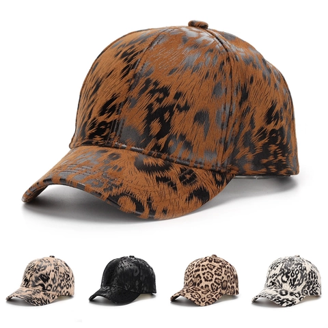 Animal Print Baseball Cap Faux Leather And Polyester Curved Brim Adjustable Metal Buckle Sunshade Hat For Men Women