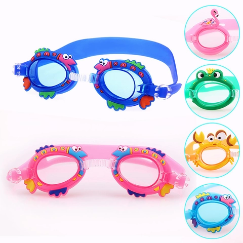 Kids Cartoon Swimming Goggles Anti-Fog Waterproof HD Adjustable TPE Silicone PC Swim Glasses For Boys Girls Crab Fish