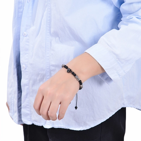 Natural Stone Beaded Bracelet With Heart Alloy Pendant Multi Language I Love You Projection Handmade Adjustable Couples