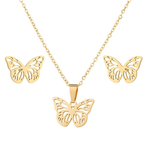 Hollow Butterfly Pendant Necklace And Stud Earrings Stainless Steel Minimalist Elegant Fashion Accessory For Women