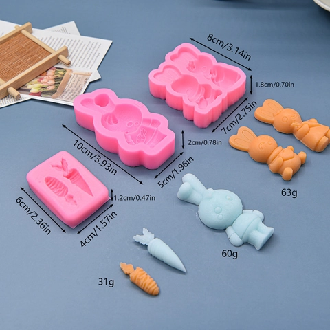 Easter Bunny Carrot Silicone Molds For Fondant Chocolate Cake Baking DIY Tools Cartoon Style Pink