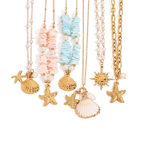 Collar Colgante Estrella De Mar Concha Perla Artificial Acero Inoxidable Impermeable Hipoalergénico Joyas De Playa Para Mujeres