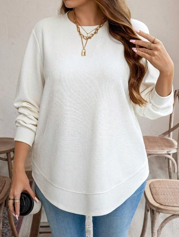 Felpa In Maglia A Nido D Ape Taglie Forti Da Donna Girocollo Manica Lunga Top Casual Ampio