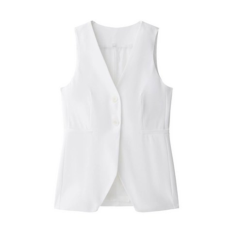 Women Slim Fit Suit Waistcoat V Neck Button Up Sleeveless Formal Office Vest Solid Color Elegant