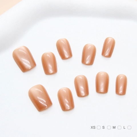Unghie Finte Fatte A Mano Effetto Occhio Di Gatto Ambra Nude Minimalista Corto Quadrato Tondo Plastica ABS Elegante Per Donne