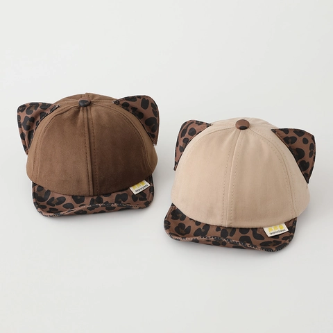 Cappellino Da Baseball Per Bambini Orecchie Animali Leopardo Misto Cotone Tesa Morbida Cappello Da Sole All'Aperto