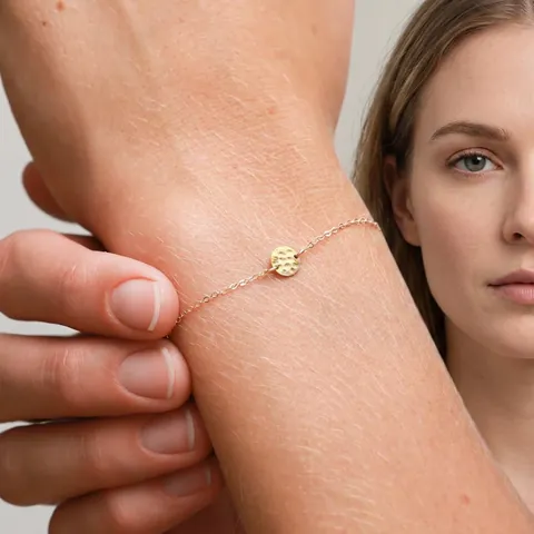 Pulsera Minimalista De Acero Inoxidable Textura Martillada Colgante Redondo Geométrico Joyería Ajustable Para Mujer