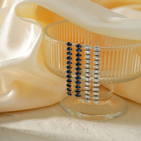 Orecchini a Bottone Lunghi con Nappina in Rame e Zirconia Vintage per Donna Orecchini Pendenti Geometrici Retrò Gioielli di Moda