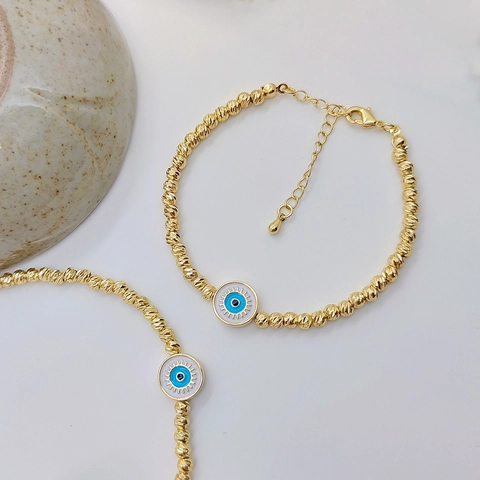 Boze Oog Kralenarmband 18K Verguld Koper Etnische Turkse Geluk Enamel Bedel Verstelbare Sieraden Voor Dames