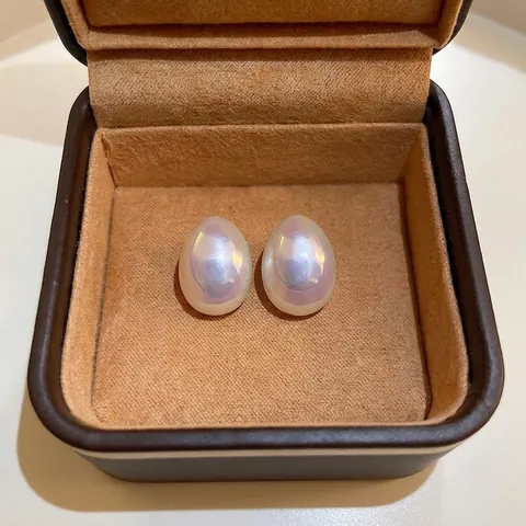 Iriserende Zeemeermin Kunstparel Oorknopjes Ovaal Legering Sieraden Met Zilveren Oorsteker Franse Stijl Minimalistisch