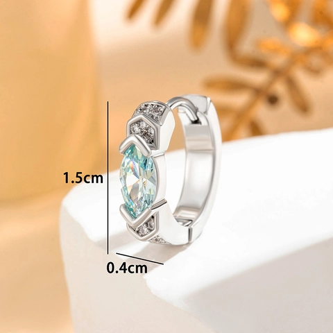 Orecchini Huggie Con Zircone Blu Chiaro Taglio Marquise Rame Inlay Gioielli Geometrici Silver Earring Post Donna