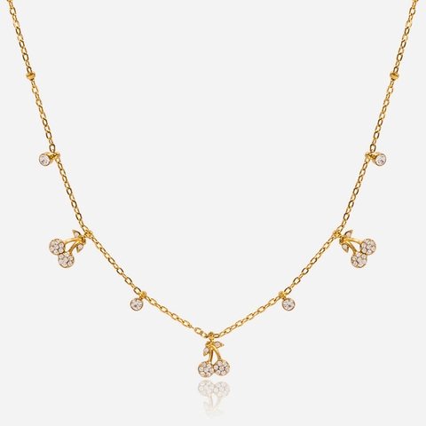 Collier Pendentif Cerise Acier Inoxydable Plaqué Or 18K Zirconia Bijoux Style Doux Pour Femmes Imperméable