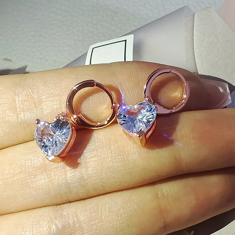 Herzförmige Zirkon Tropfenohrringe Kupfer Roségold Plattiert Elegant Schmuck Für Frauen Verlobung