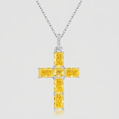 Collana con Pendente a Croce in Argento Sterling 925 e Zirconia Gialla Gioielli in Stile Hip Hop Unisex Regalo Collana